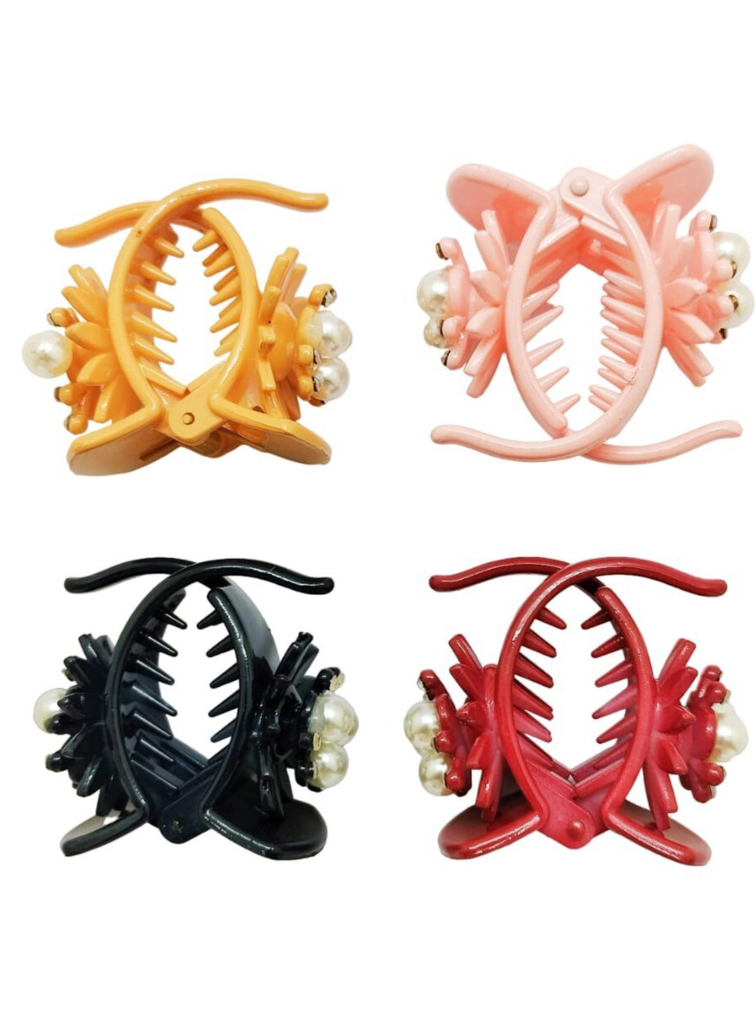 

FEMMIBELLA Set of 4 Beaded Claw Clip, Red