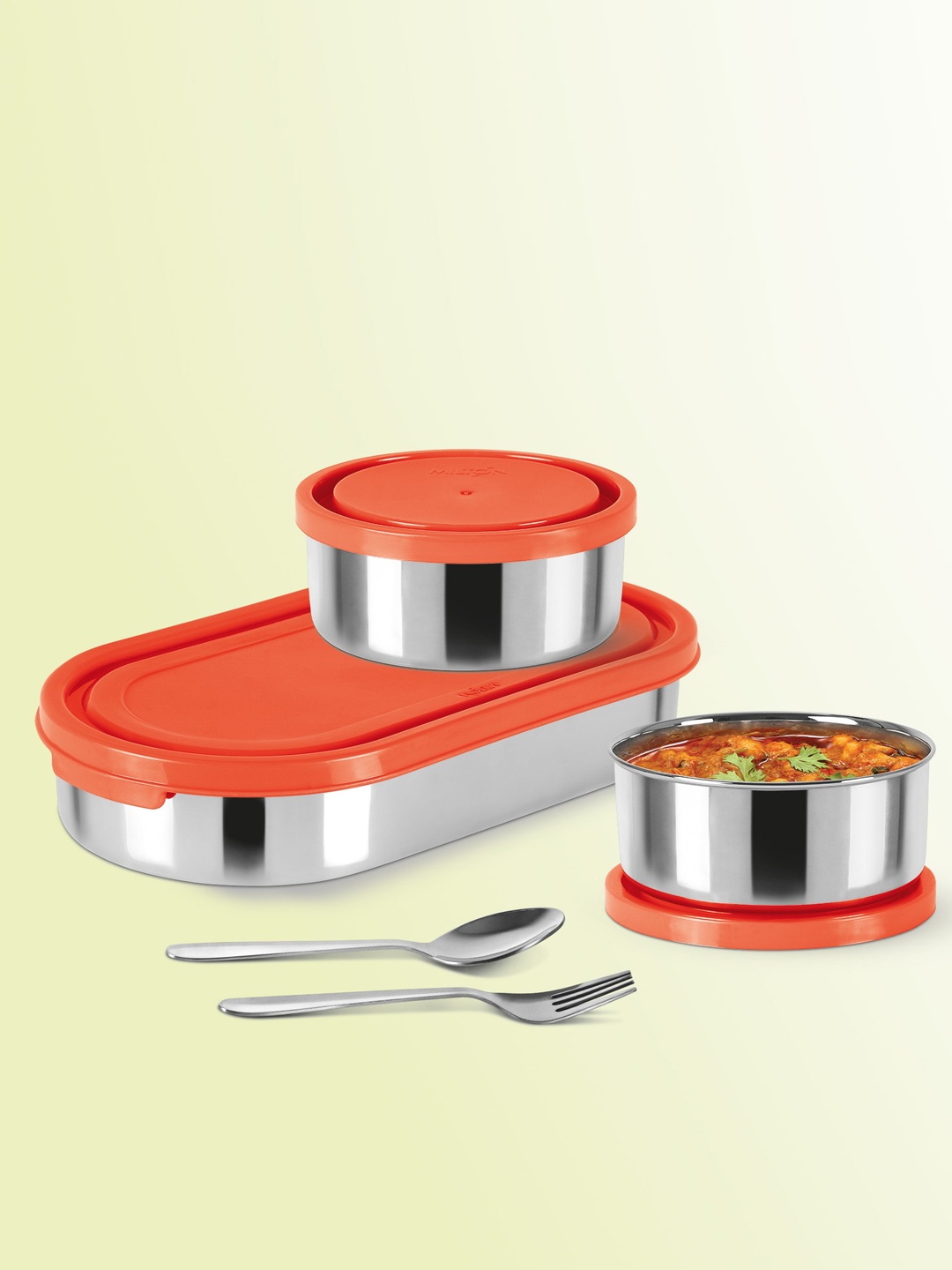 

Milton Cubite Red Stainless Steel Tiffin 3 Containers With Jacket Spoon & Fork 1.32 ml