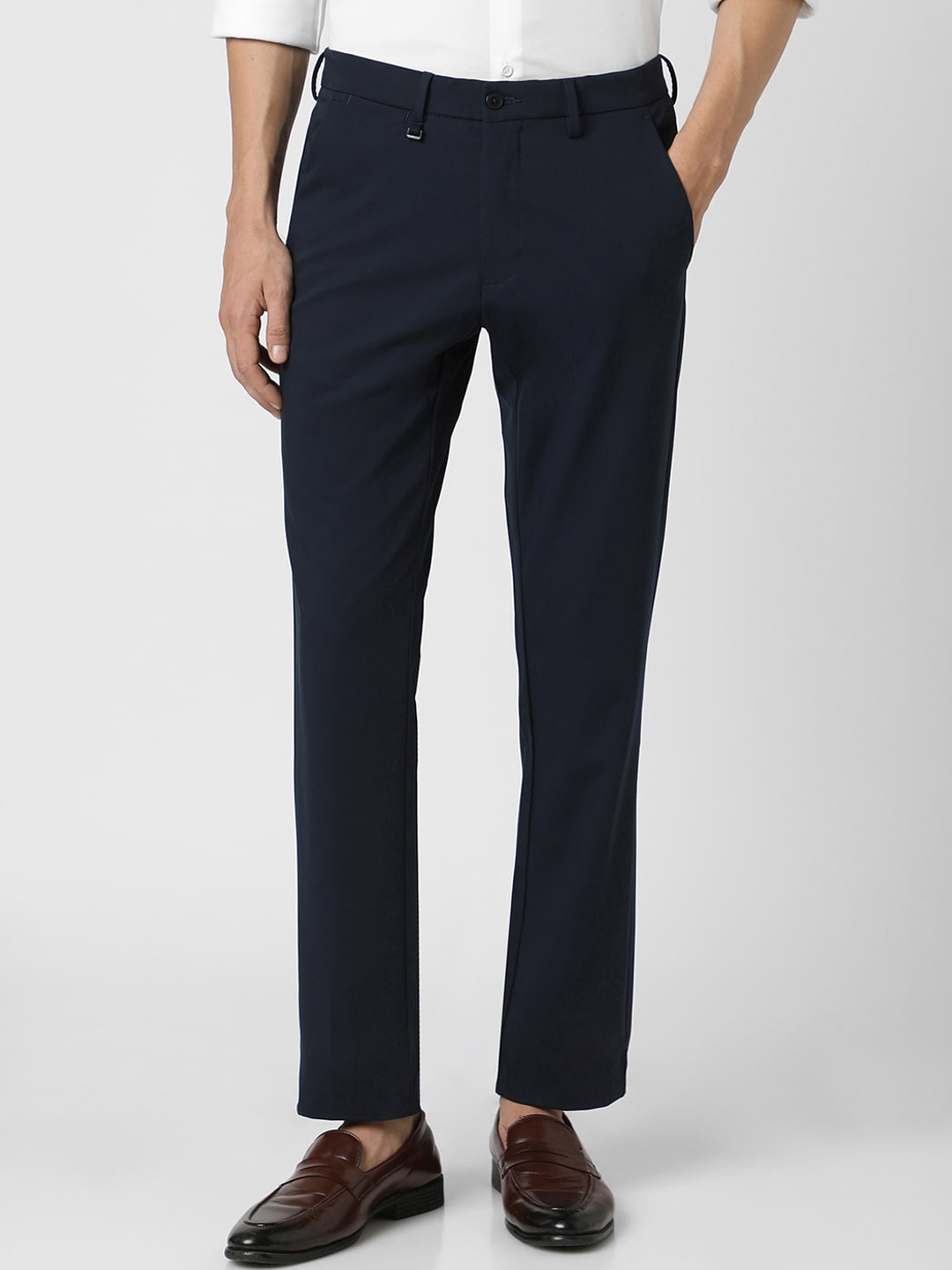 

Van Heusen Men Slim Fit Mid-Rise Formal Trousers, Navy blue