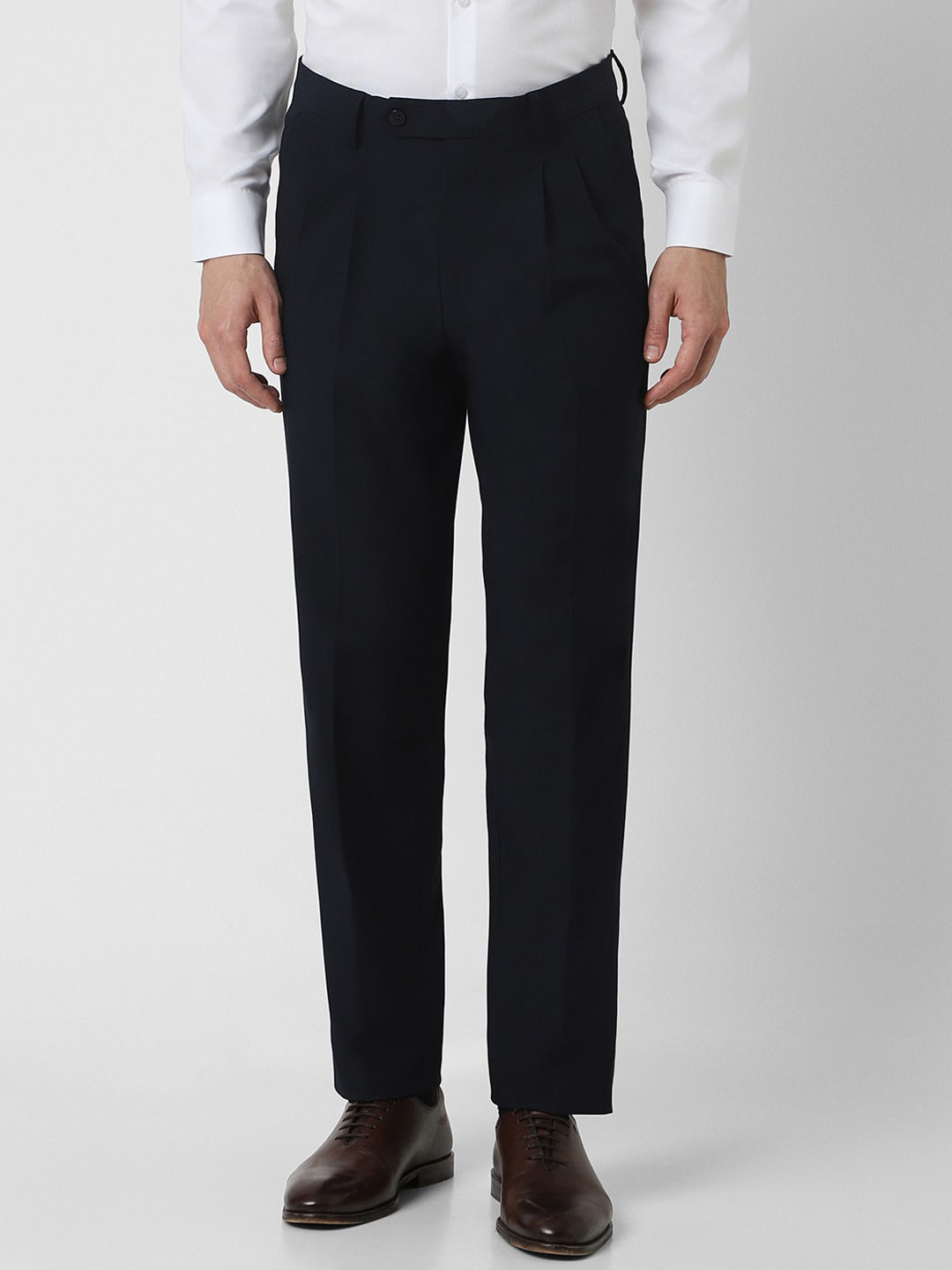 

Van Heusen Men Mid-Rise Pleated Formal Trousers, Navy blue