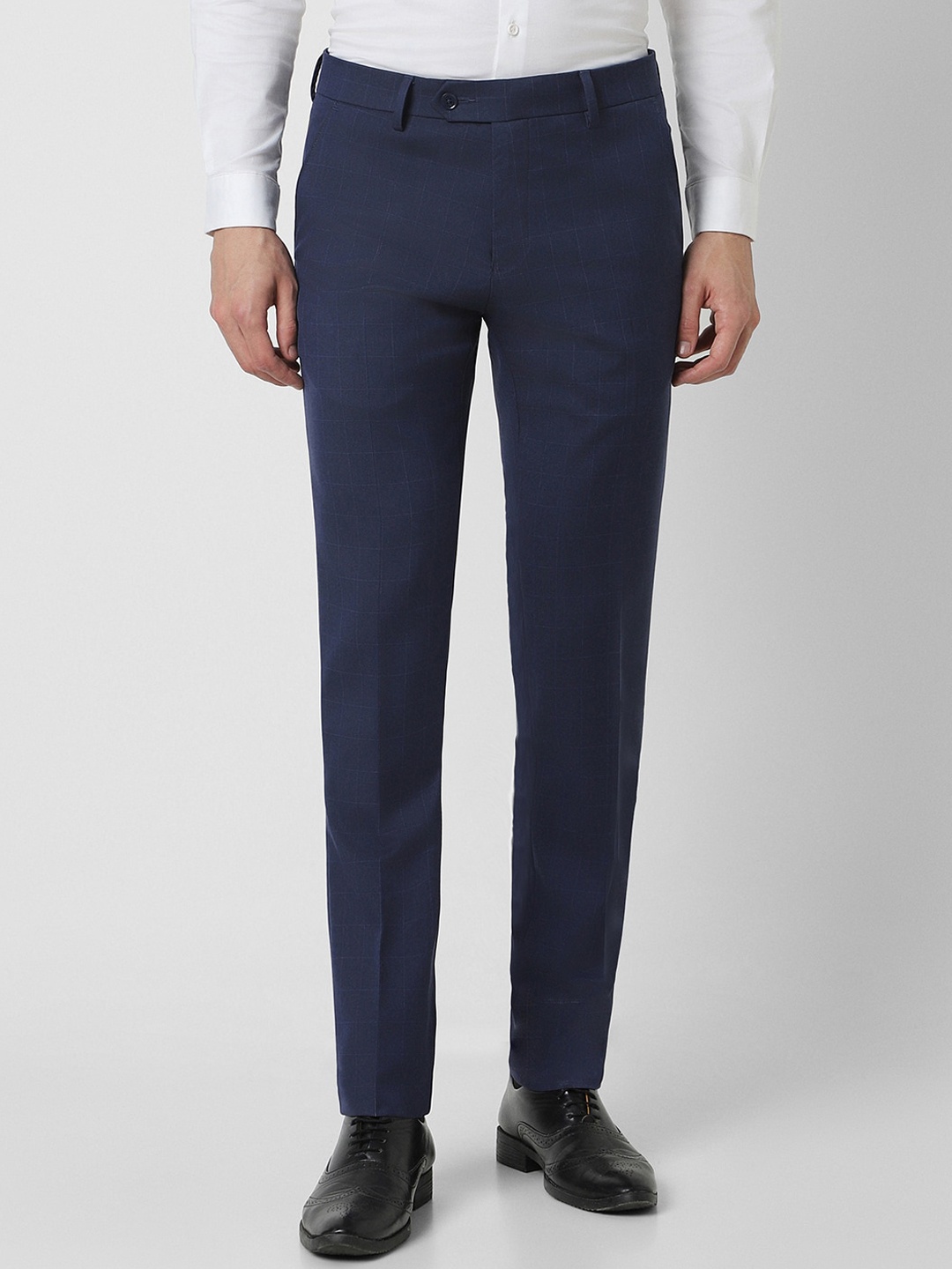 

Van Heusen Men Navy Blue Checked Slim Fit Trousers
