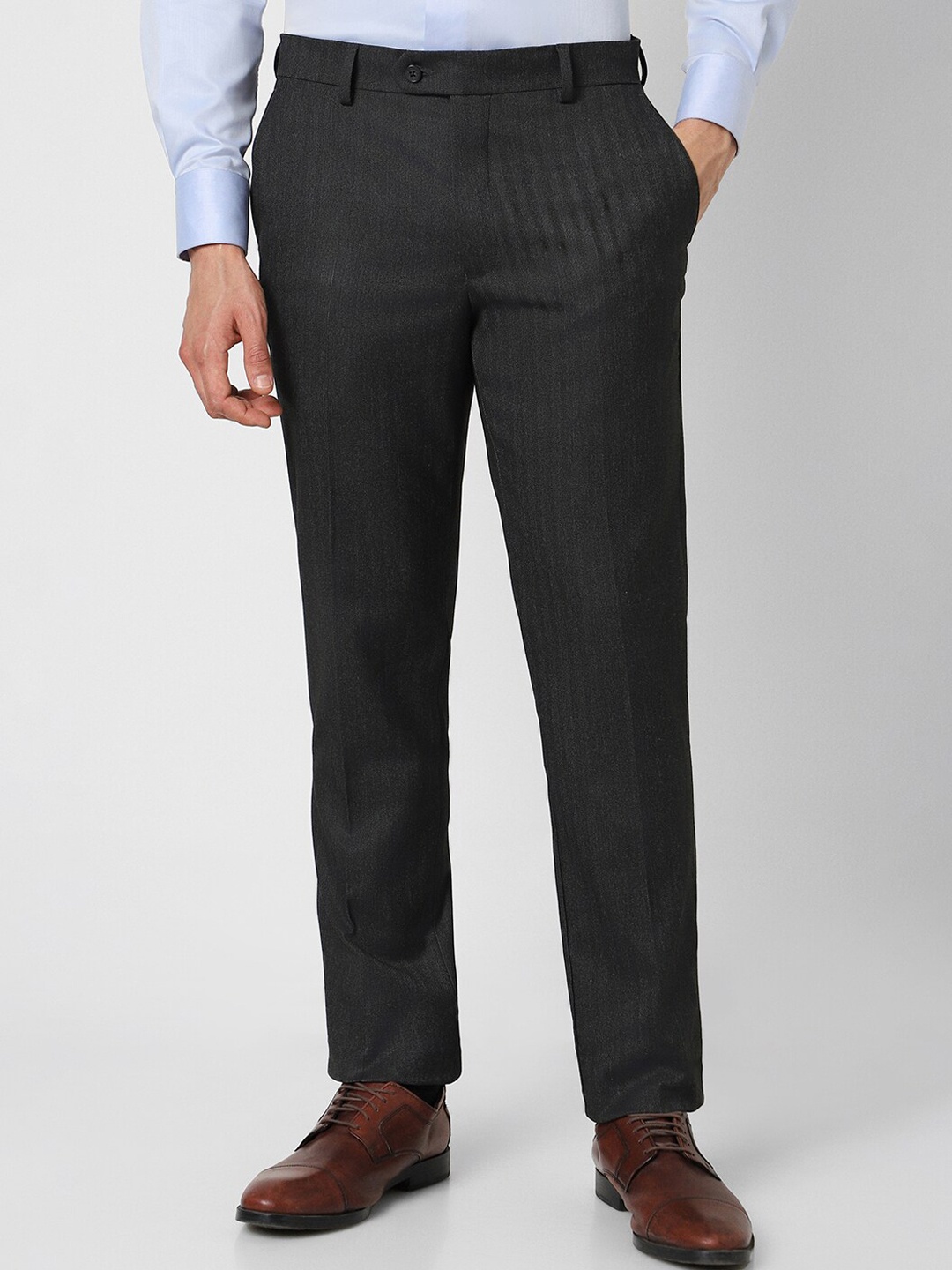 

Van Heusen Men Striped Slim Fit Formal Trousers, Grey
