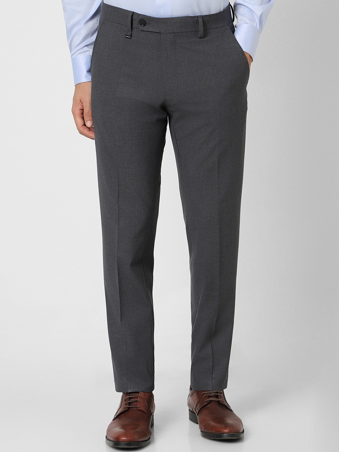 

Van Heusen Men Grey Checked Slim Fit Formal Trousers