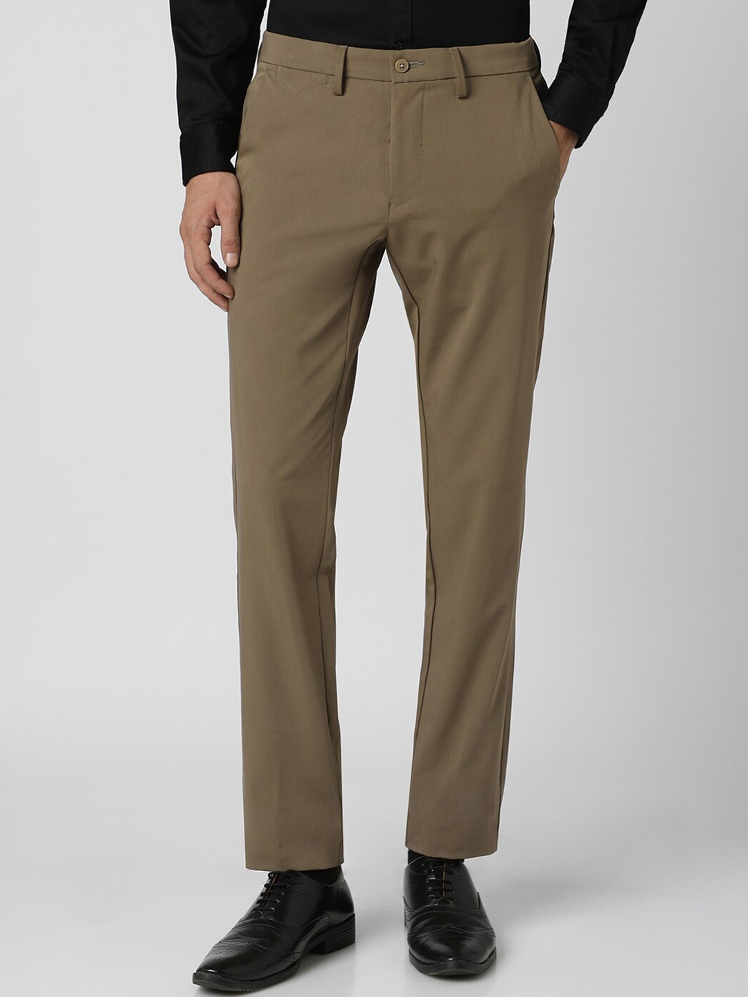 

Van Heusen Men Slim Fit Mid-Rise Formal Trousers, Khaki