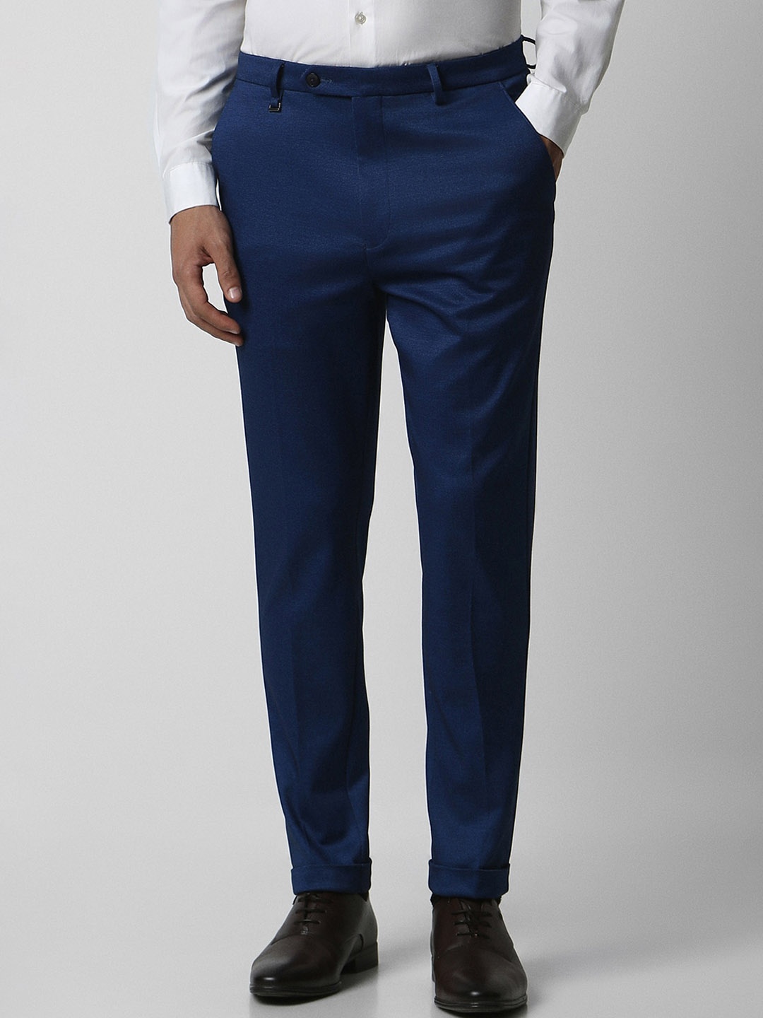 

Van Heusen Men Self Design Carrot Fit Formal Trouser, Blue