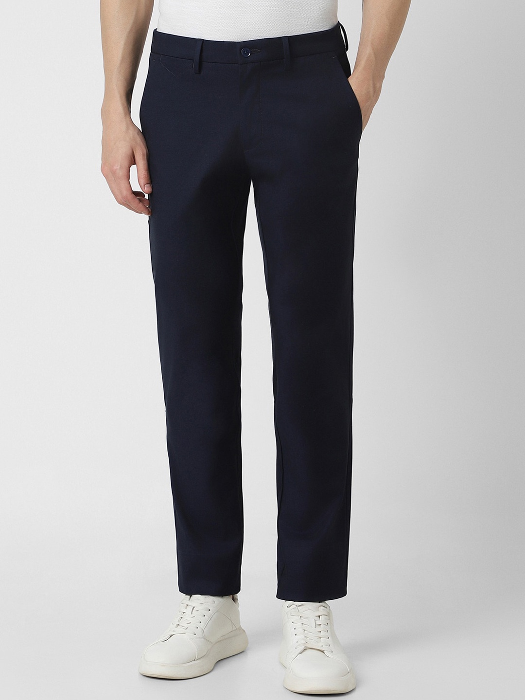 

Van Heusen Men Slim Fit Mid-Rise Trousers, Navy blue