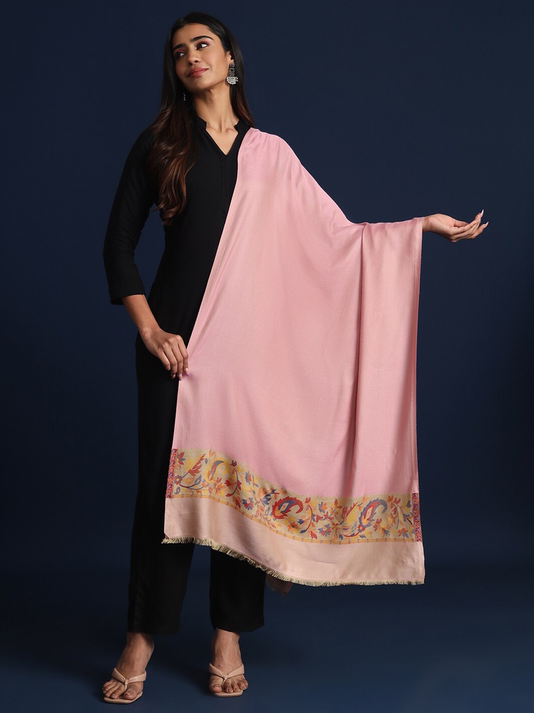 

Zamour Printed Border Modal Stole, Pink