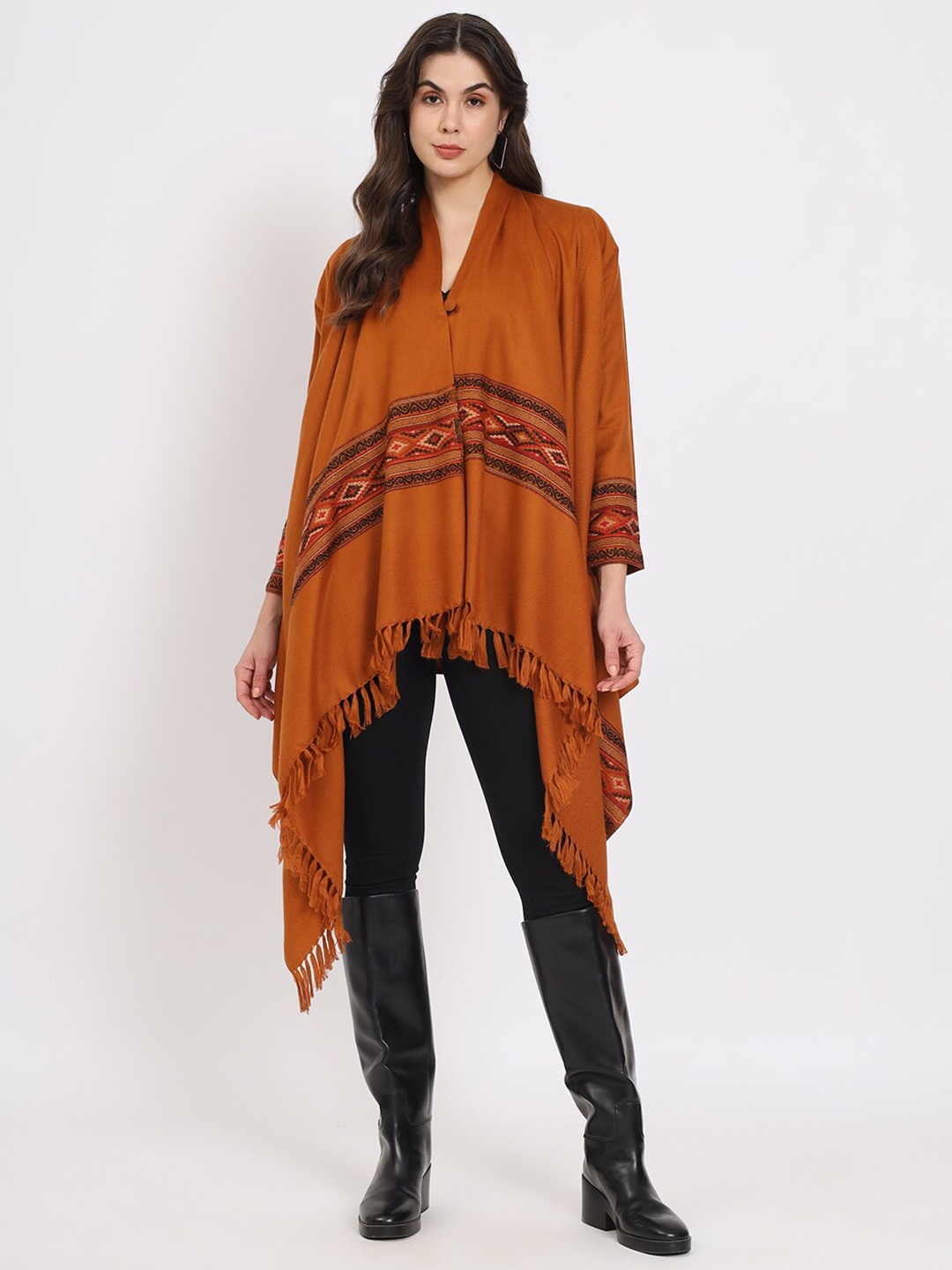 

Zamour Self Design Kullu Cape Shrug, Mustard