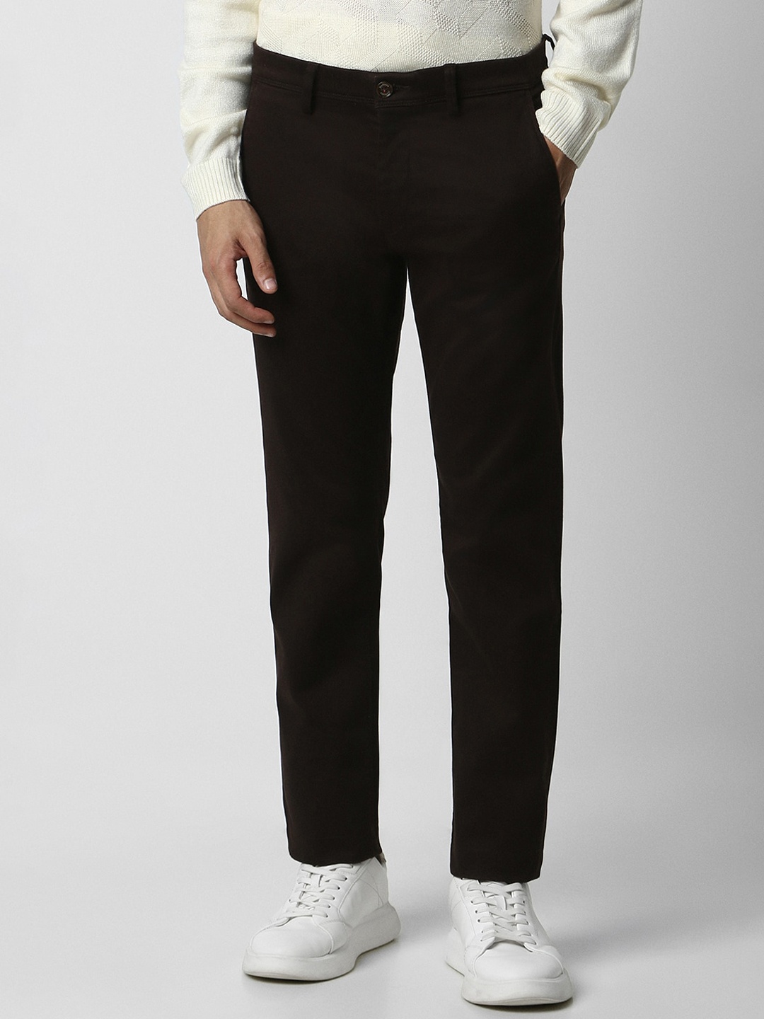 

Van Heusen Sport Men Mid Rise Slim Fit Plain Formal Trousers, Brown