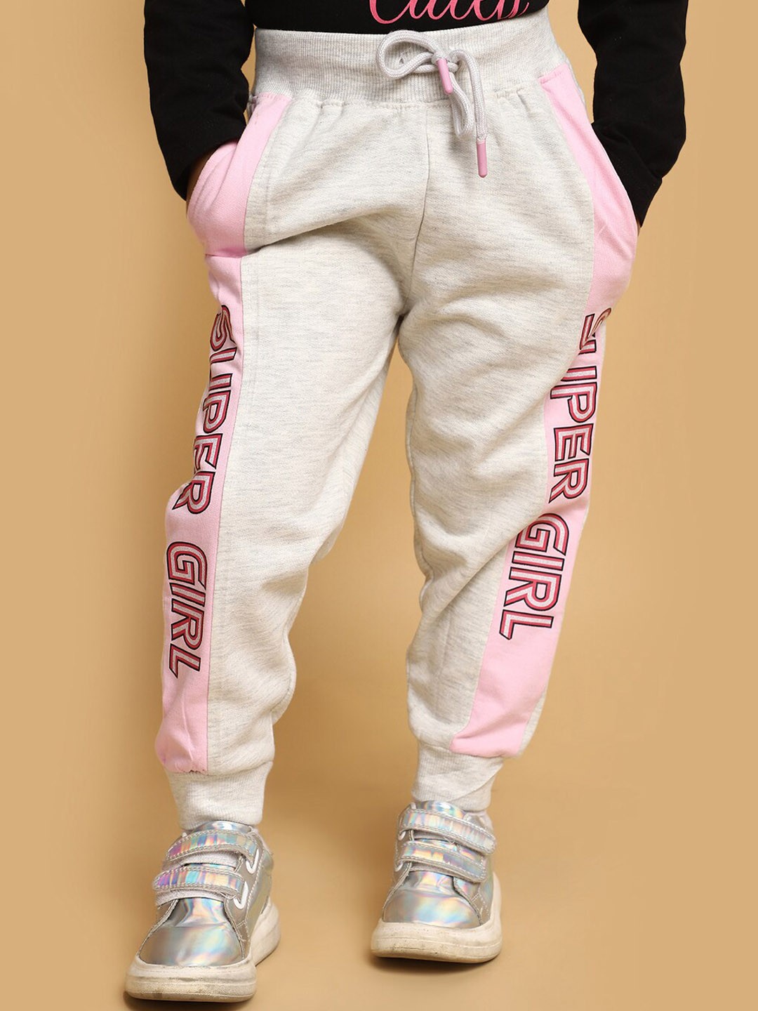 

V-Mart Girls Typography Printed Mid-Rise Joggers, White