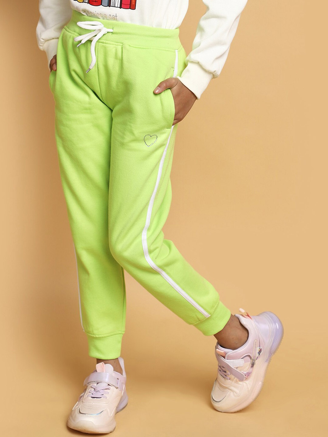 

V-Mart Girls Mid-Rise Cotton Fleece Joggers, Green