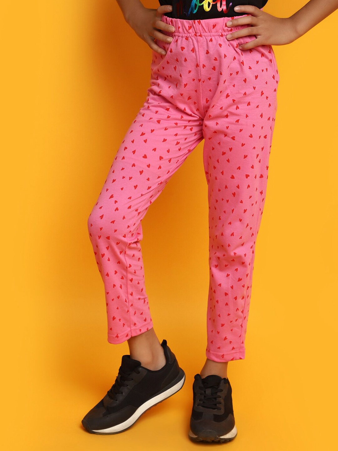 

V-Mart Girls Printed Regular Fit Cotton Track Pants, Pink