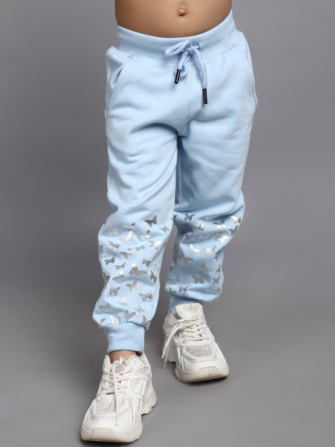 

V-Mart Girls Graphic Printed Mid-Rise Joggers, Blue