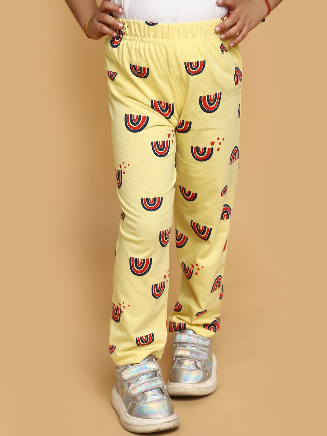 

V-Mart Girls Graphic Printed Cotton Track Pants, Yellow