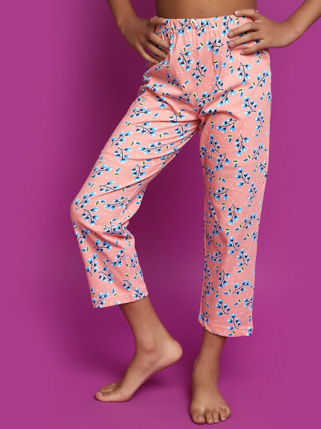 

V-Mart Girls Printed Cotton Lounge Pants, Peach