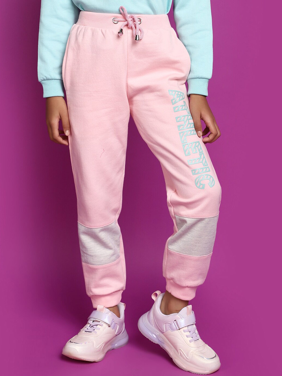 

V-Mart Girls Typography Printed Mid-Rise Joggers, Pink