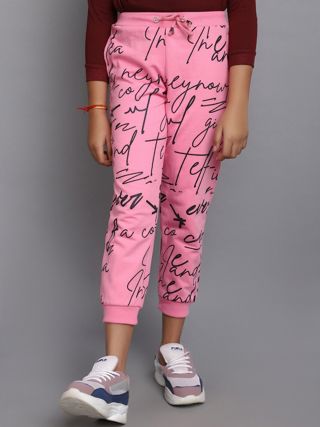 

V-Mart Girls Typography Printed Mid-Rise Cropped Joggers, Pink