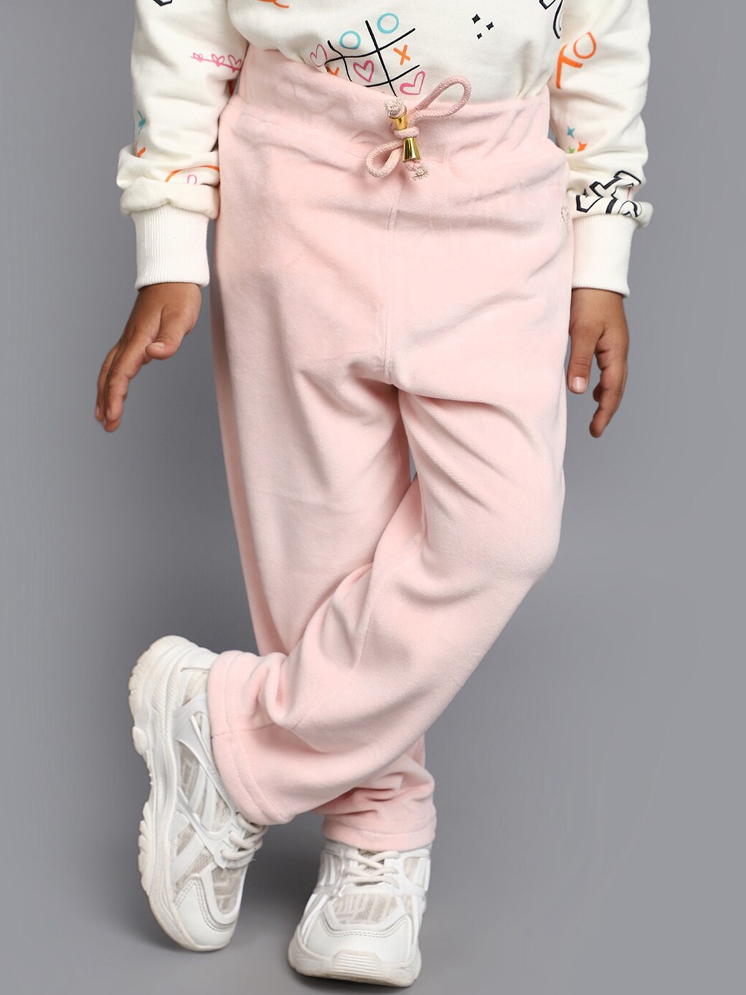 

V-Mart Girls Mid-Rise Velvet Track Pants, Pink
