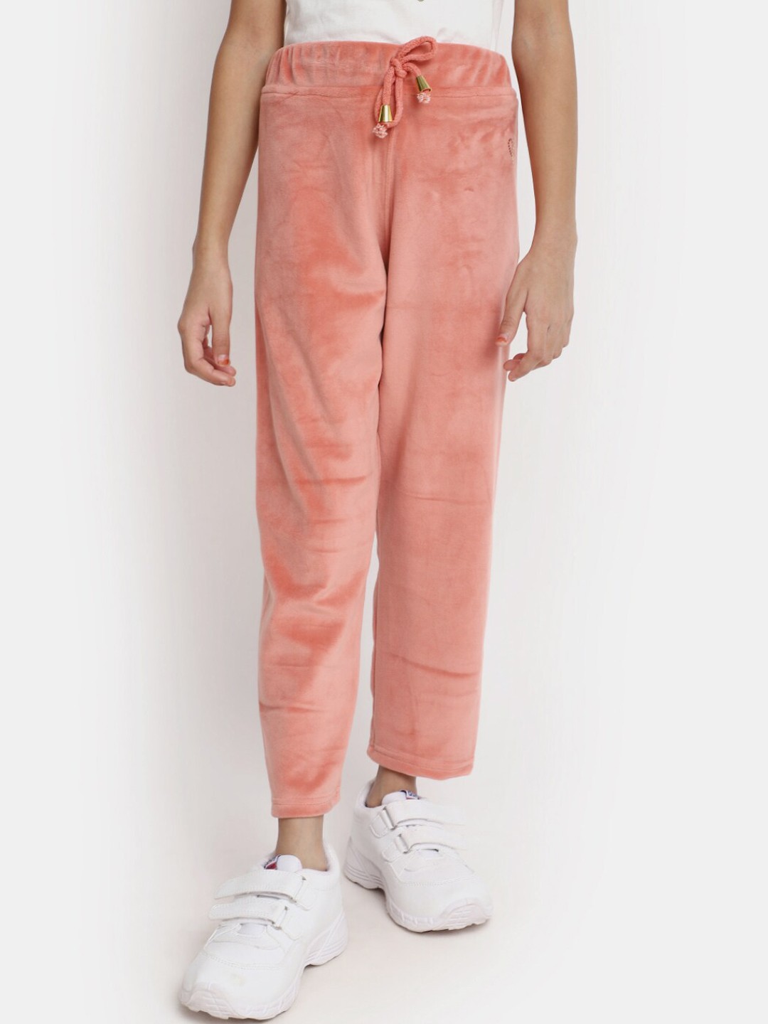 

V-Mart Girls Mid-Rise Velvet Track Pants, Peach