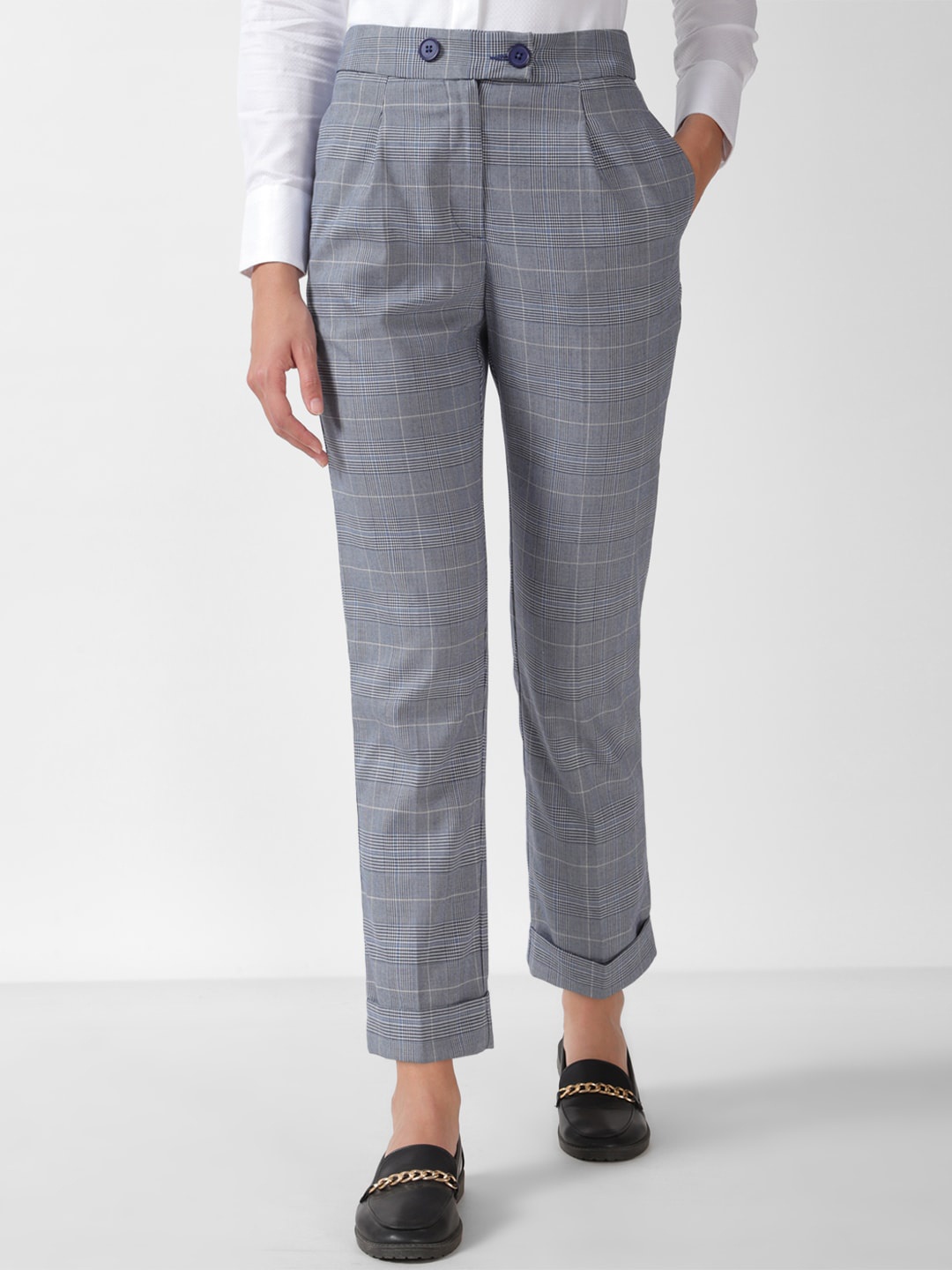 

Van Heusen Woman Checked Slim Fit Pleated Formal Trousers, Grey