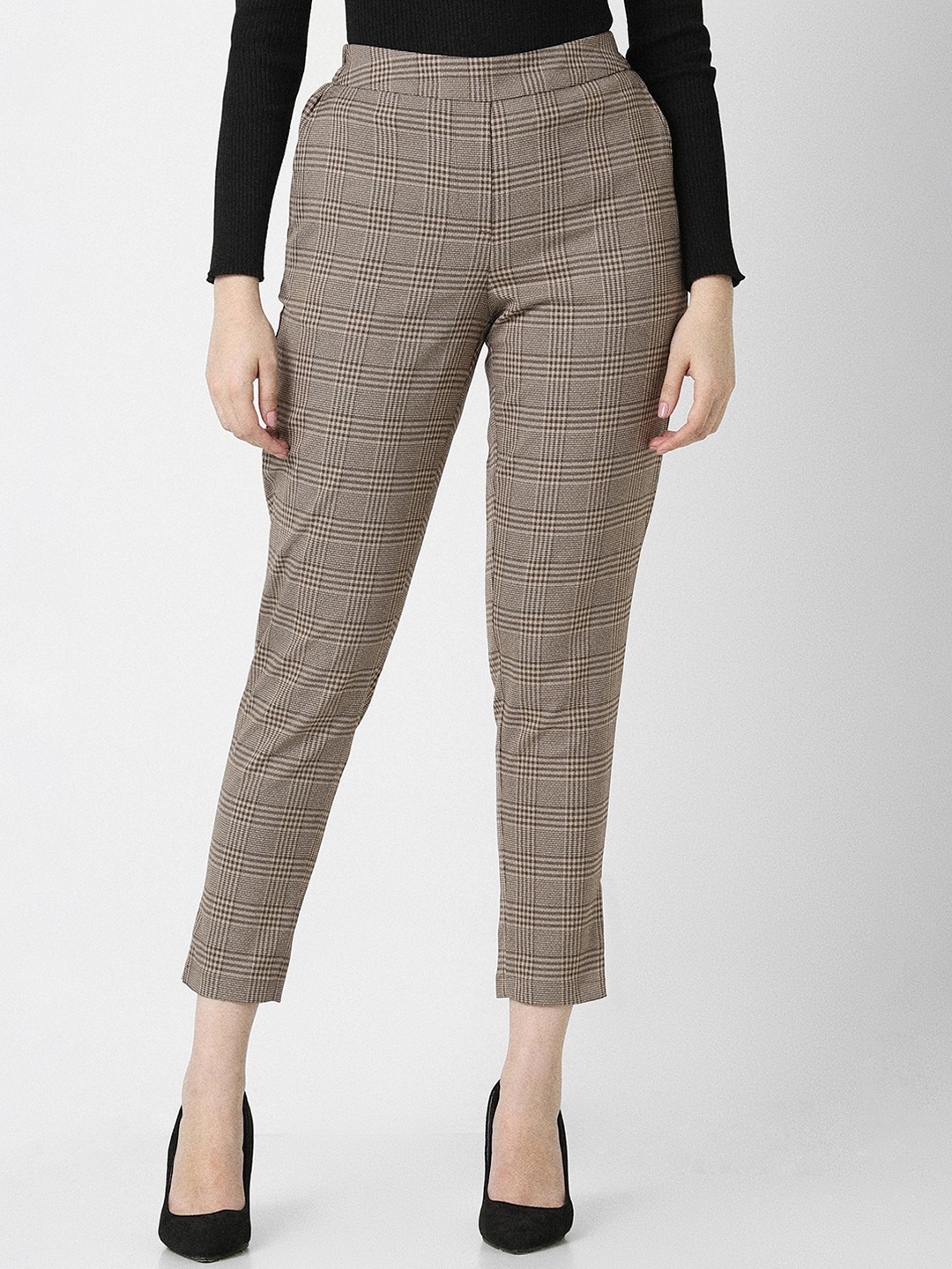 

Van Heusen Woman Checked Slim Fit Cropped Formal Trouser, Brown