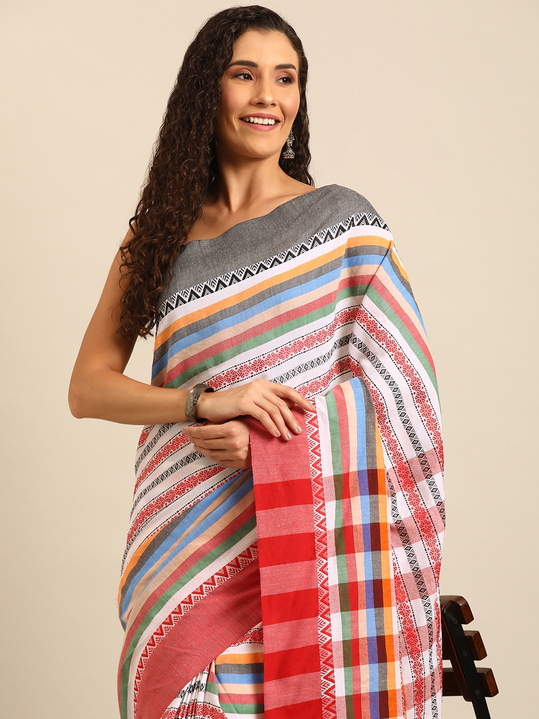 

Isadora Life Woven Design Jute Cotton Ready to Wear Bhagalpuri Saree, Multi