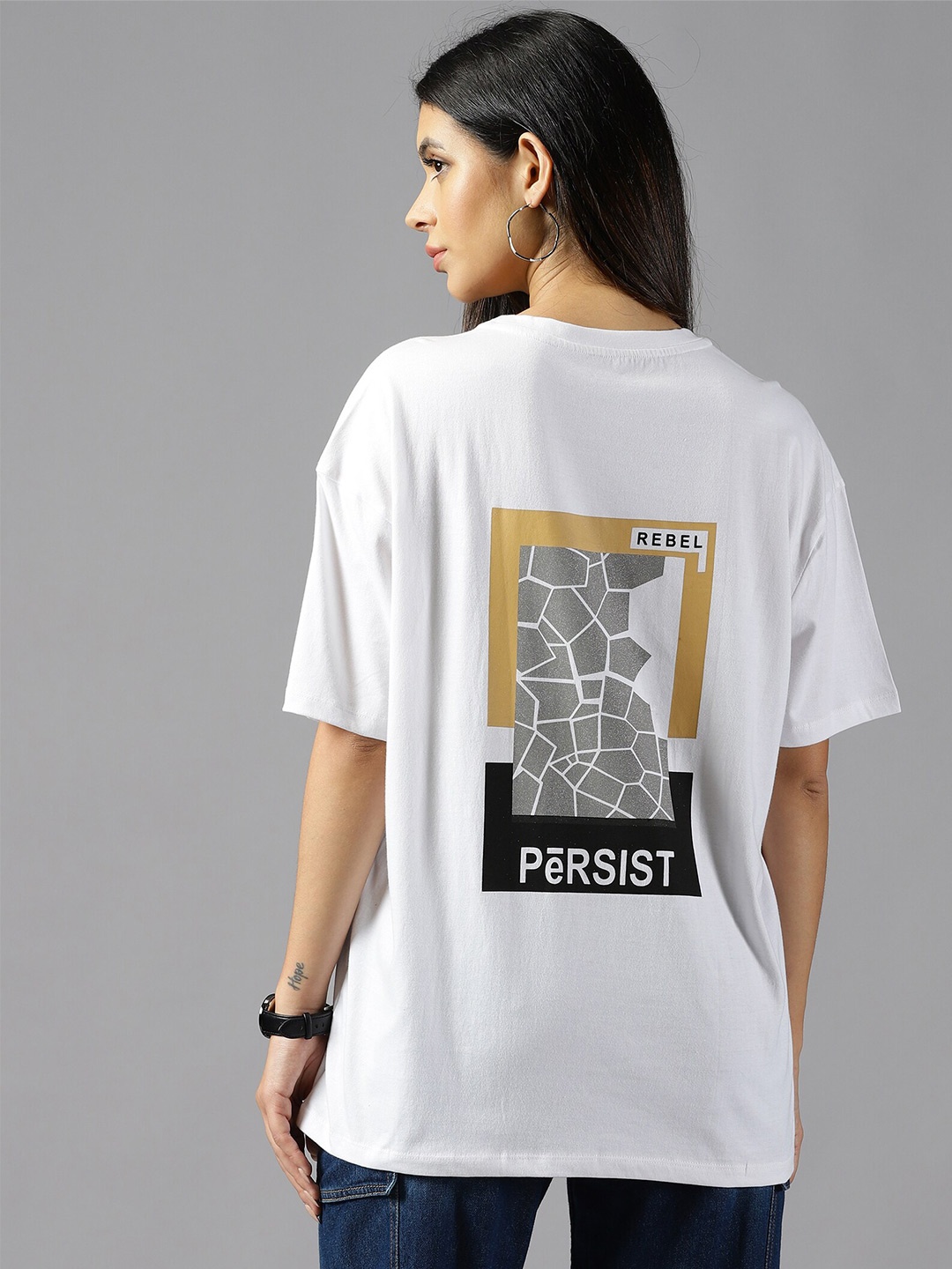 

The Roadster Lifestyle Co. White Graphic Printed Oversized Pure Cotton T-Shirt