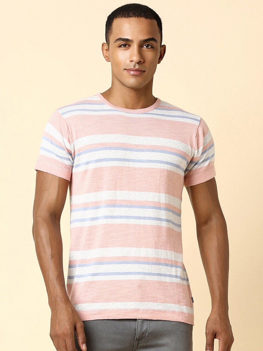 

Allen Solly Striped Slim Fit Pure Cotton T-shirt, Pink