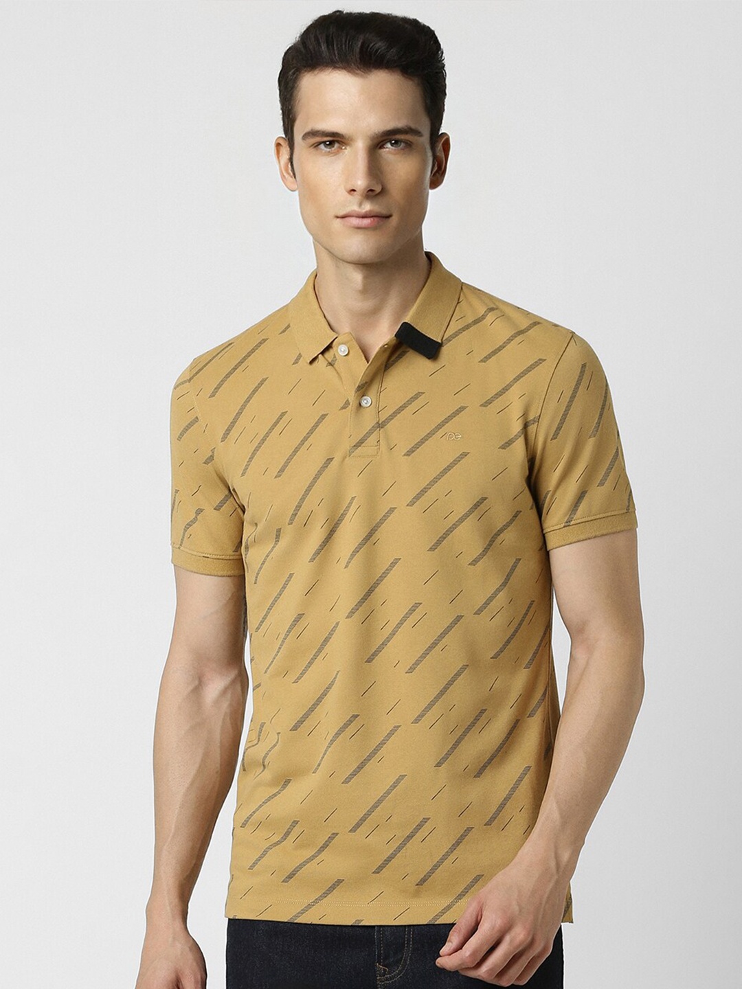 

Peter England Casuals Geometric Printed Polo Collar Slim Fit T-shirt, Yellow