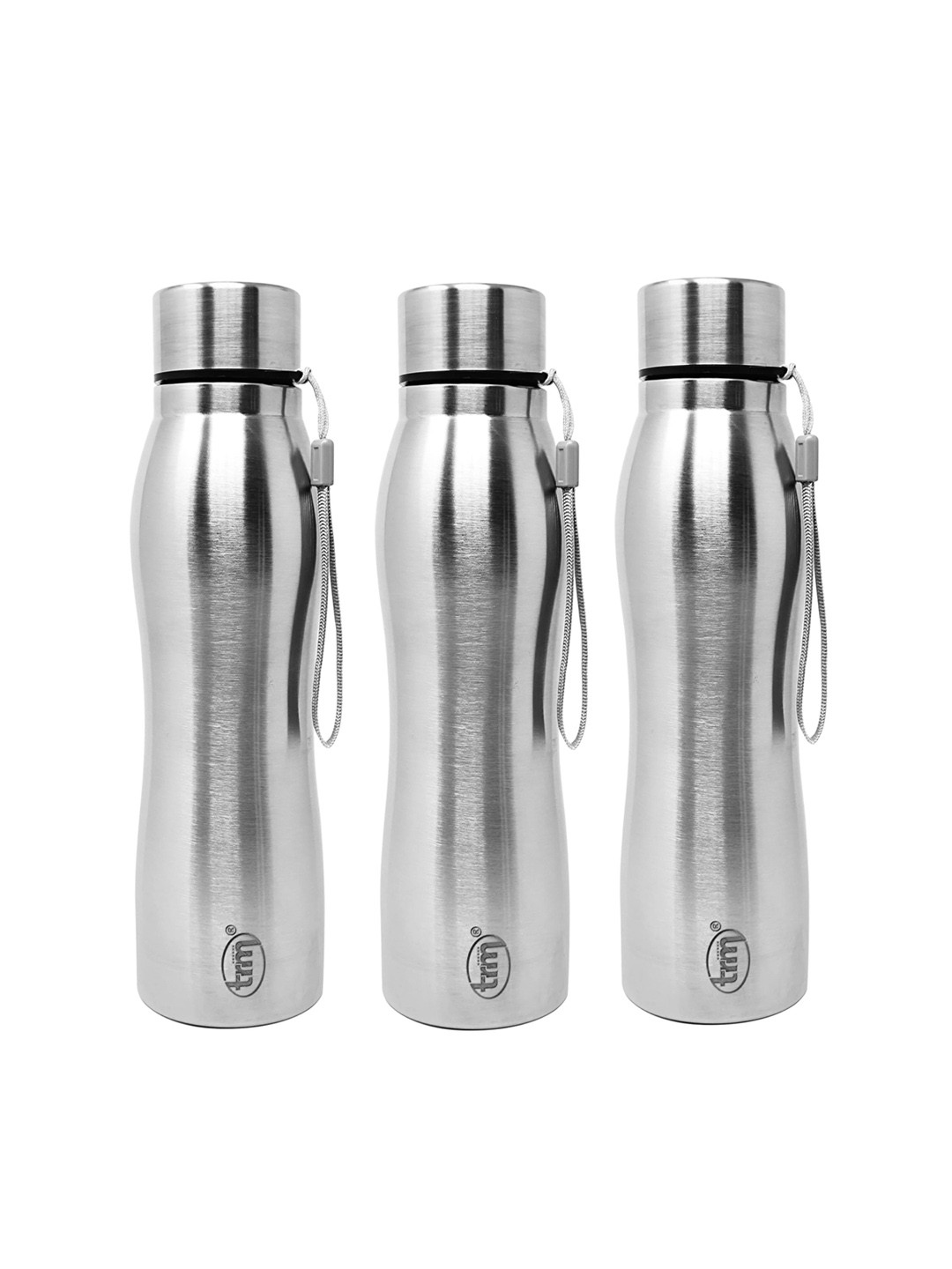 

TRM Silver Toned 3 Pieces Single Walled Stainless Steel Water Bottle 1 L Each