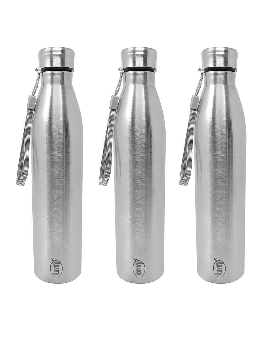 

TRM Silver Toned 3 Pieces Single Walled Stainless Steel Water Bottle 1 L Each