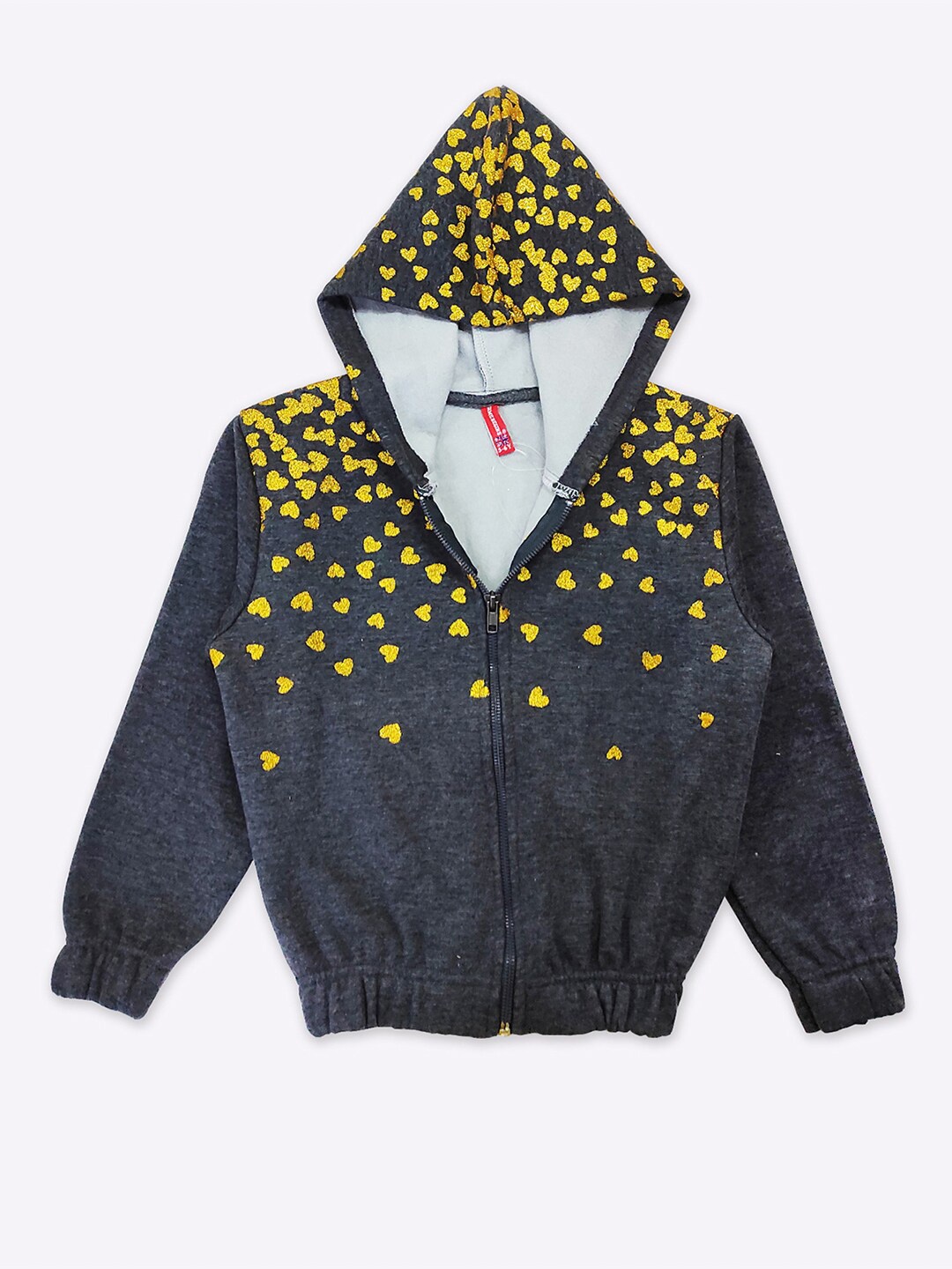 

GAME BEGINS Girls Embellished Hooded Front Open Fleece Sweatshirt, Grey