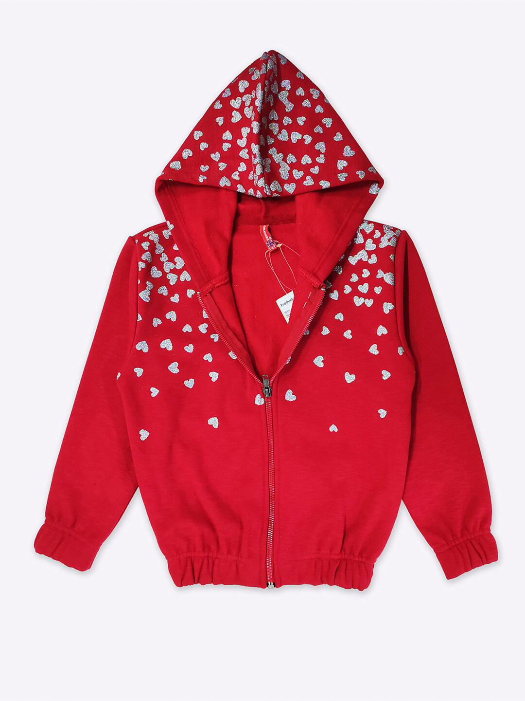 

GAME BEGINS Girls Embellished Hooded Front-Open Fleece Sweatshirt, Red