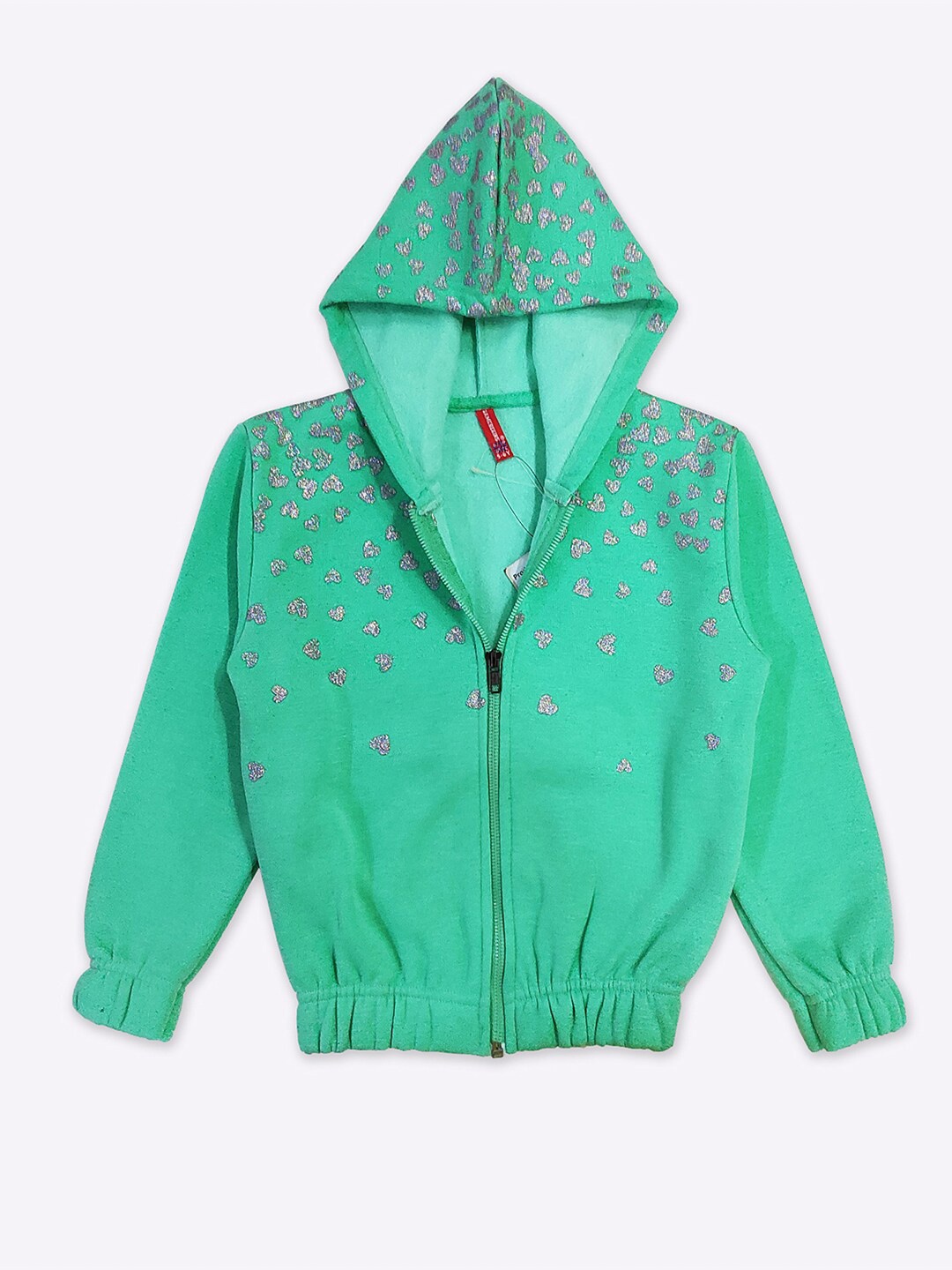 

GAME BEGINS Girls Embellished Hooded Front-Open Fleece Sweatshirt, Sea green