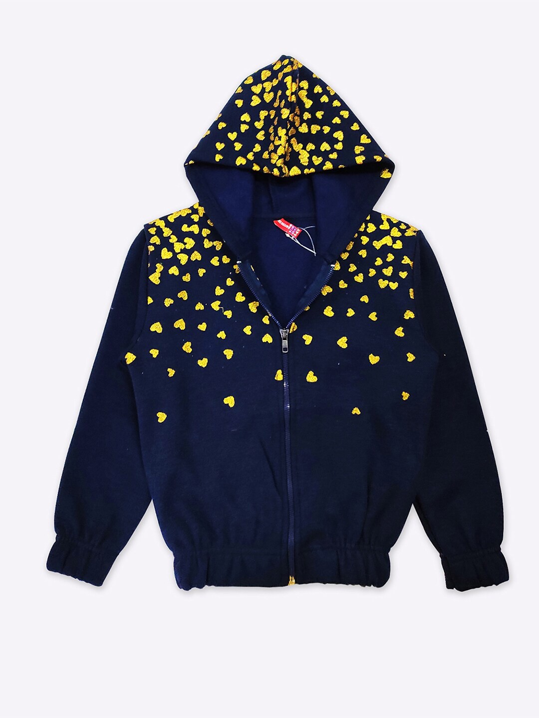 

GAME BEGINS Girls Conversational Printed Hooded Front-Open Sweatshirt, Navy blue