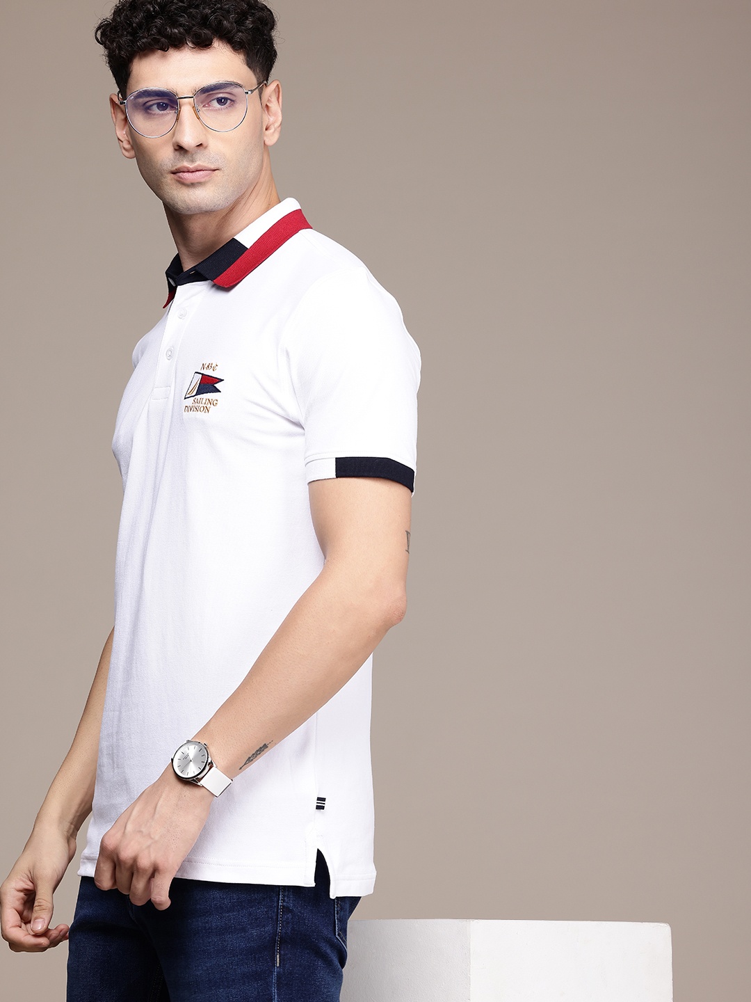 

Nautica Typography Embroidered Polo Collar Casual T-shirt, White