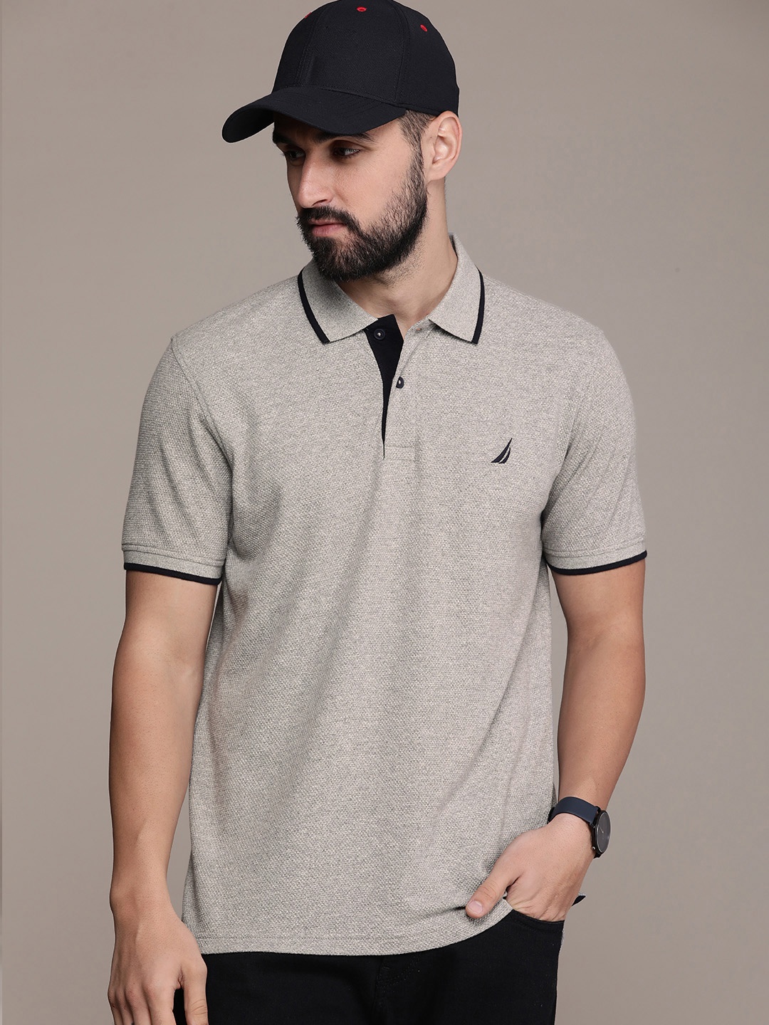 

Nautica Pure Cotton Polo Collar Casual T-shirt, Grey