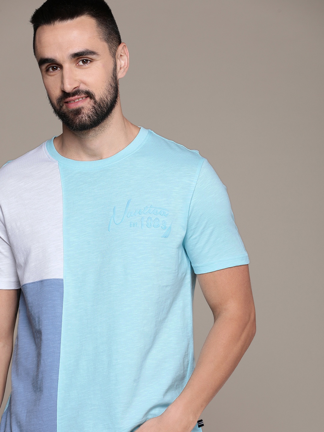 

Nautica Colourblocked Pure Cotton T-shirt, Blue