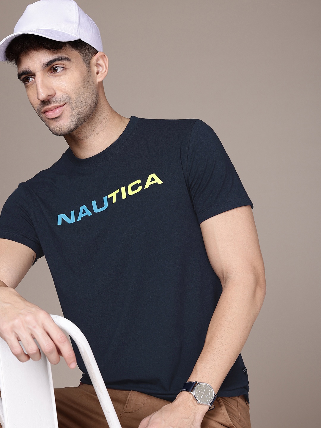 

Nautica Round Neck Graphic Printed T-shirt, Navy blue