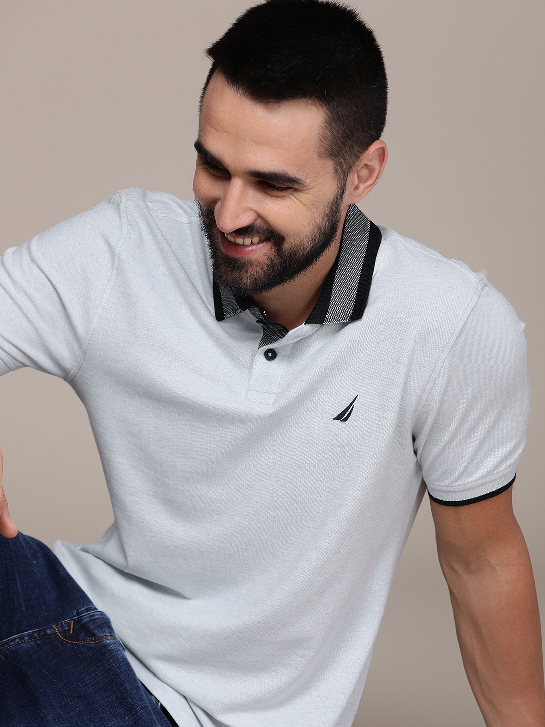 

Nautica Solid Pure Cotton Polo Collar T-shirt, Blue