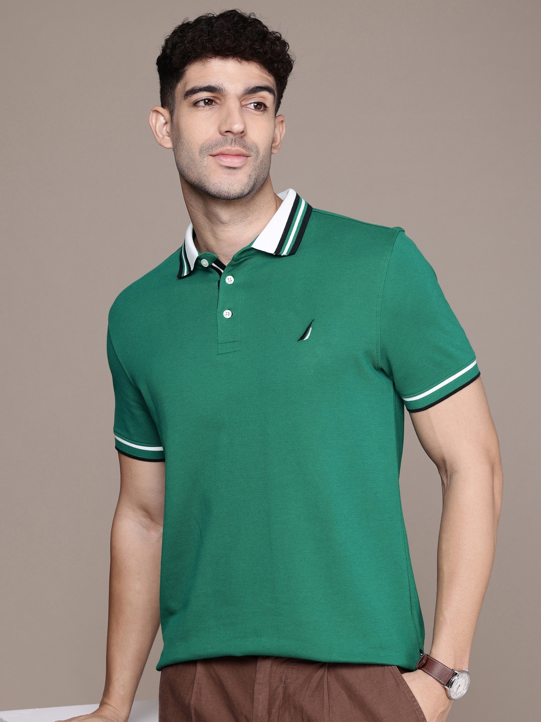 

Nautica Polo Collar Pure Cotton Casual T-shirt, Green