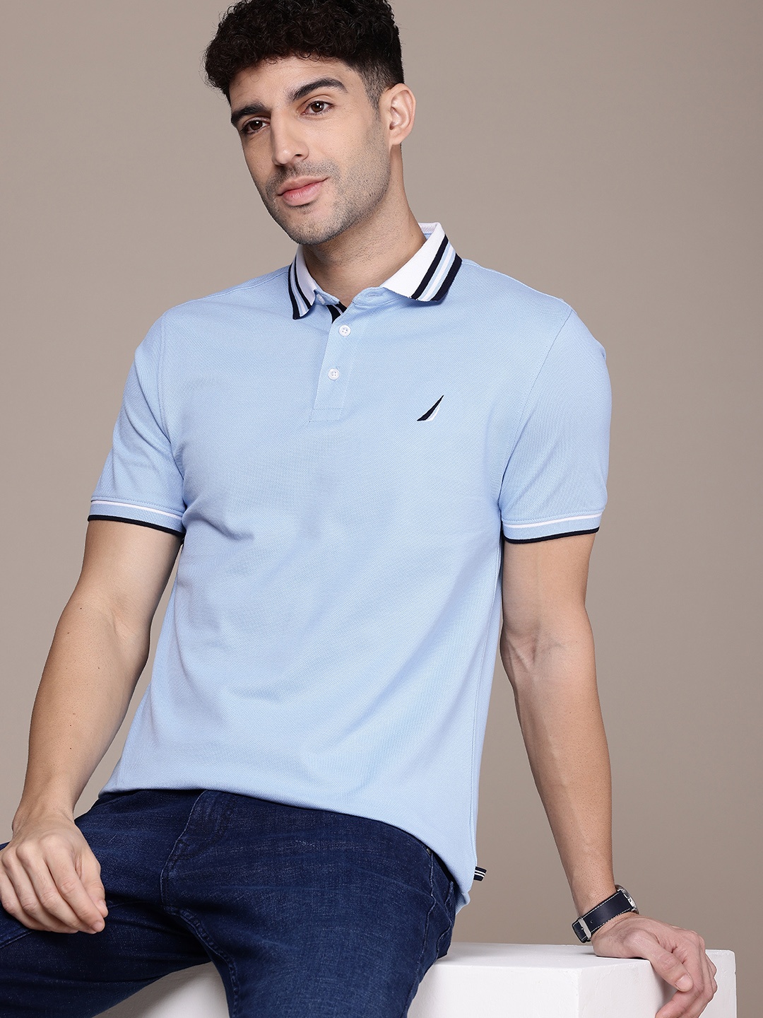 

Nautica Polo Collar Pure Cotton Casual T-shirt, Blue