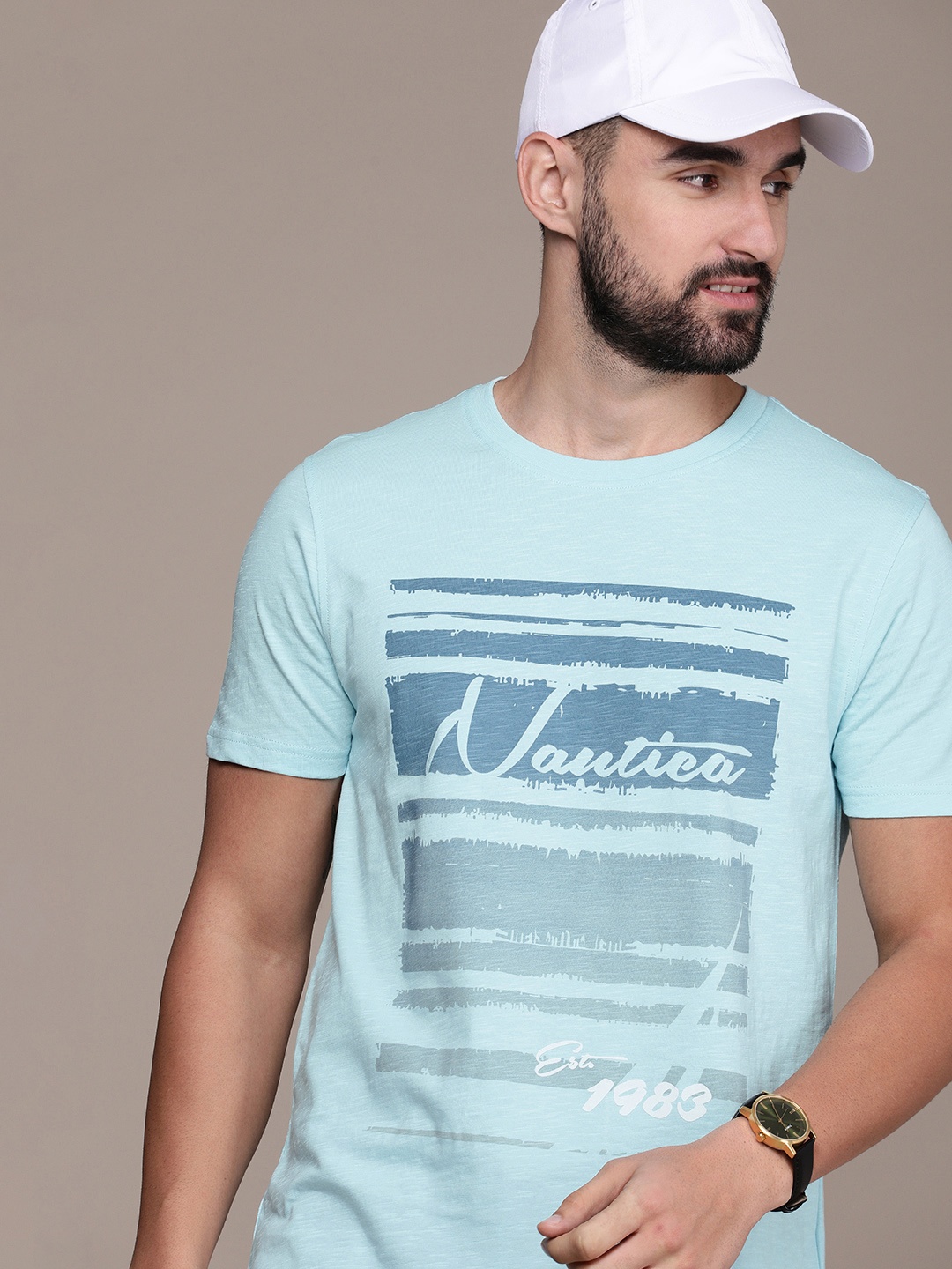 

Nautica Brand Logo Printed Pure Cotton T-shirt, Blue
