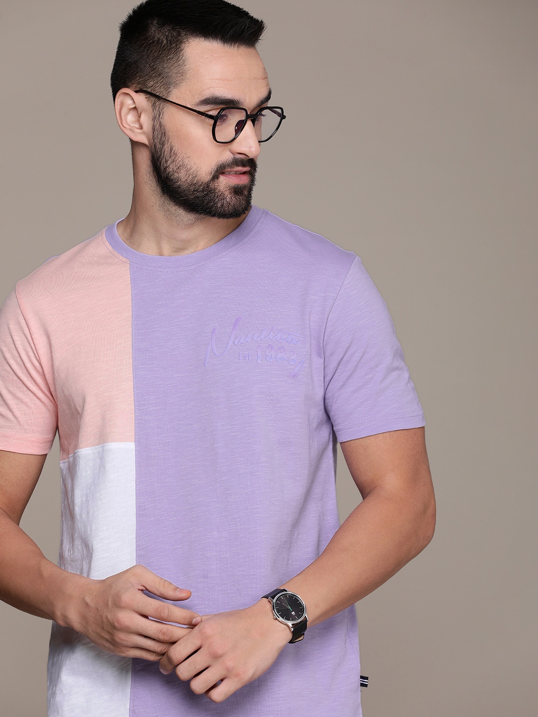 

Nautica Colourblocked Pure Cotton T-shirt, Lavender