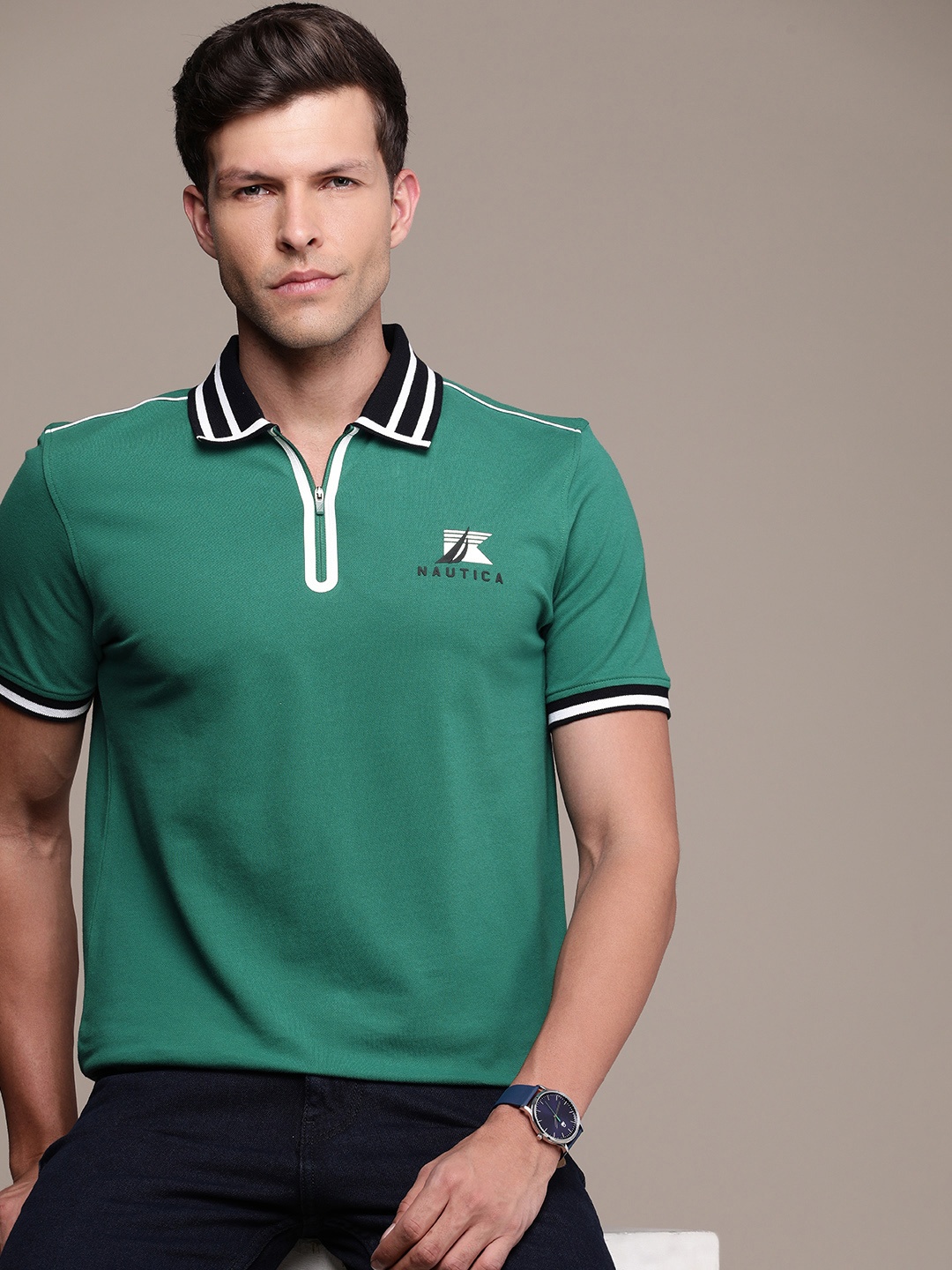 

Nautica Men Polo Collar Pure Cotton T-shirt, Green