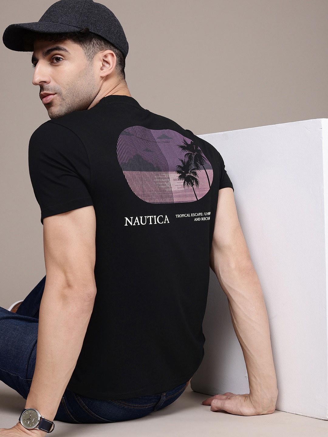 

Nautica Round Neck Graphic Printed T-shirt, Black