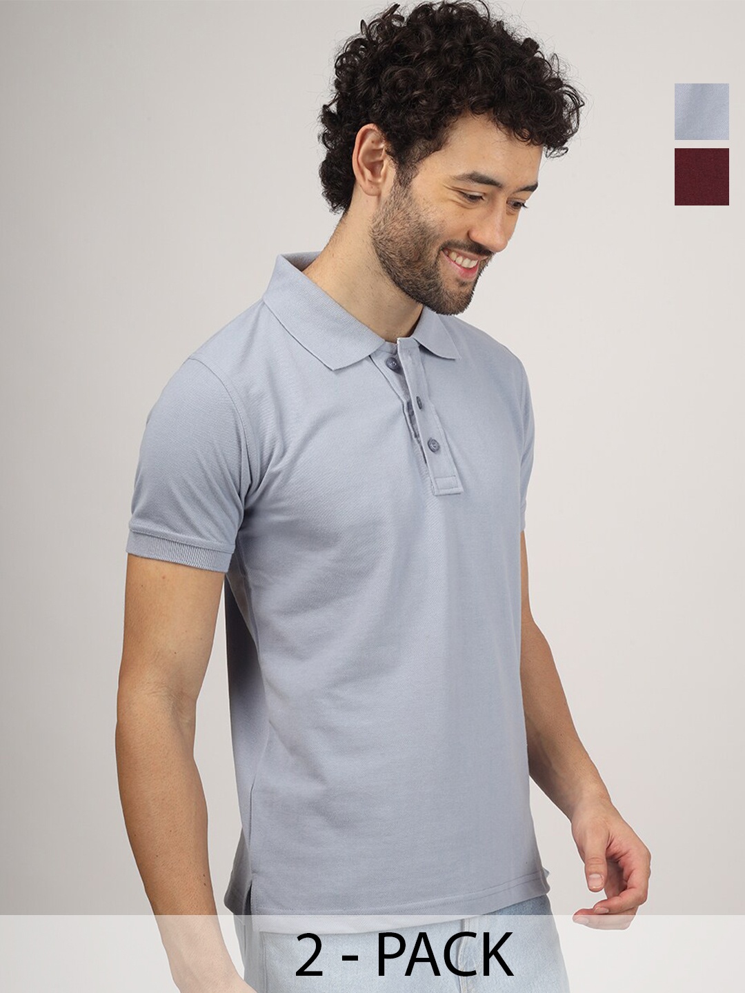 

Greylongg Pack Of 2 Polo Collar Short Sleeves T-shirt, Burgundy