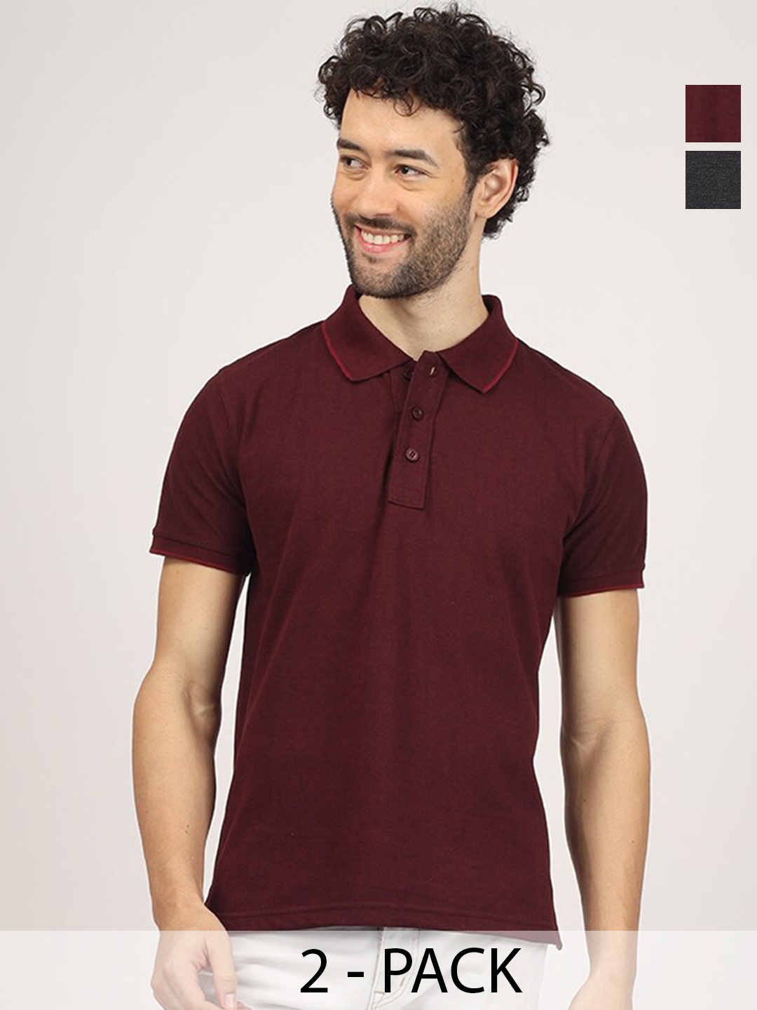 

Greylongg Pack Of 2 Polo Collar Short Sleeves T-shirt, Burgundy