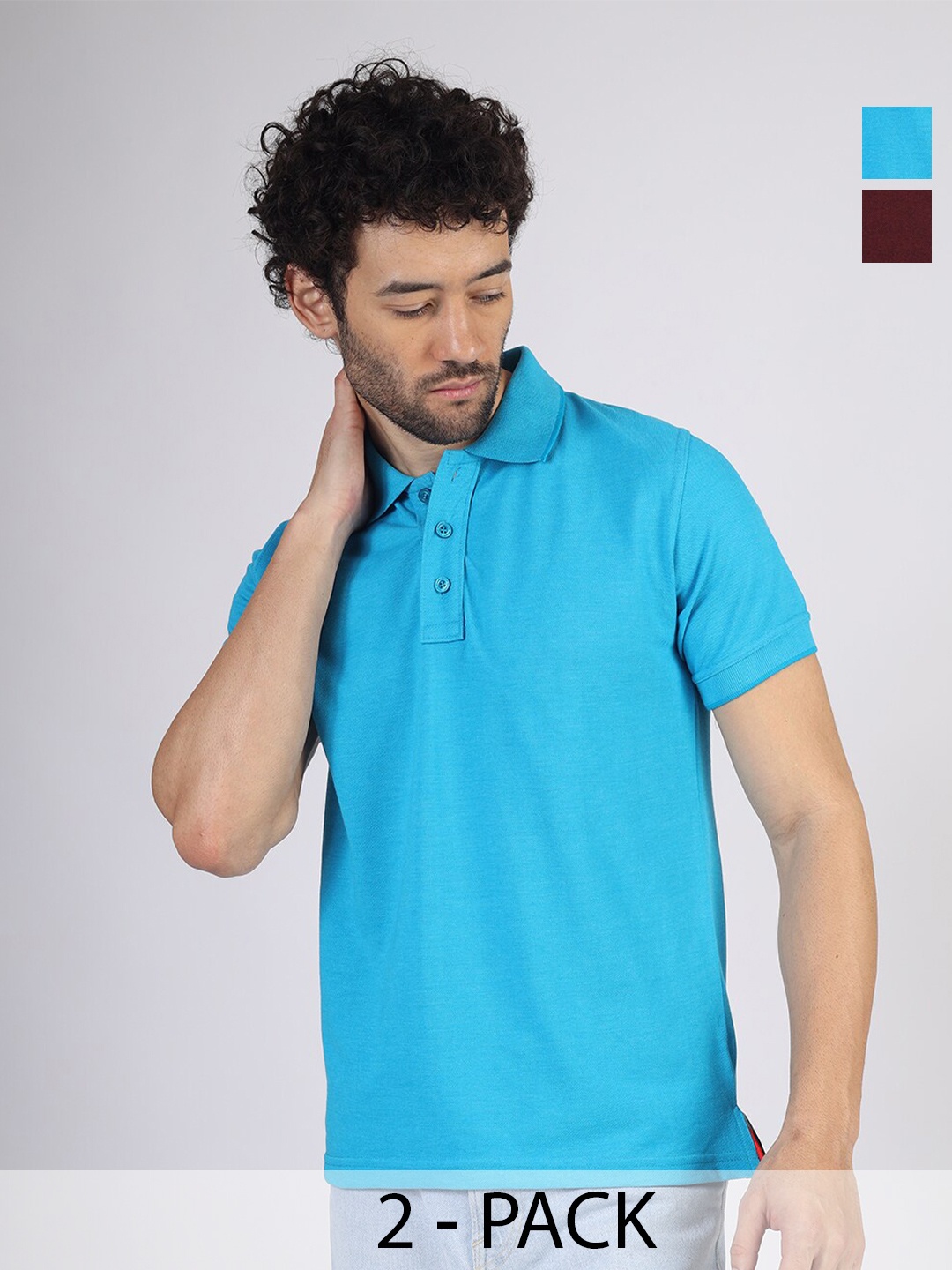 

Greylongg Pack Of 2 Polo Collar Short Sleeves T-shirt, Blue