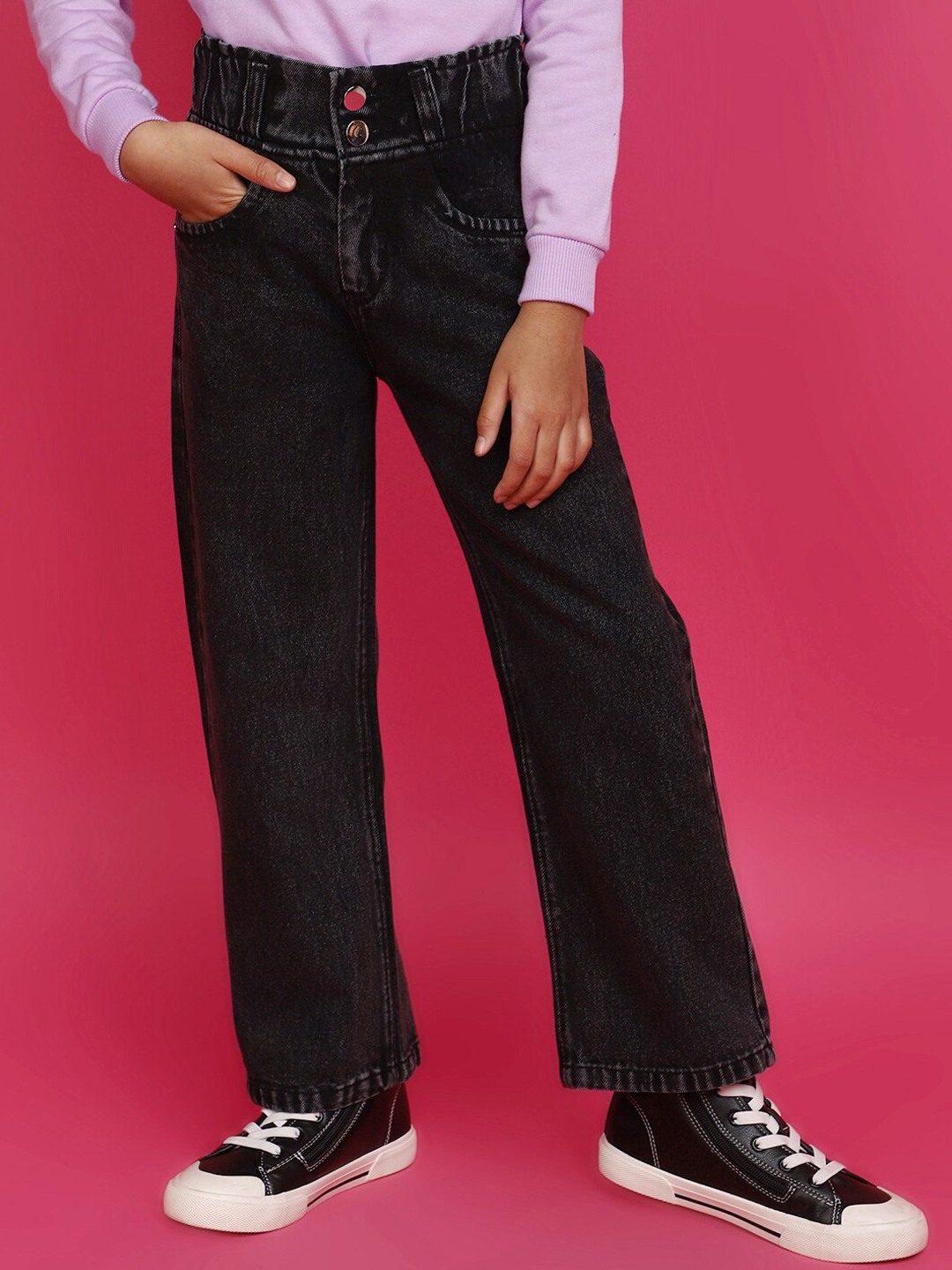 

V-Mart Girls Regular Fit Cotton Jeans, Black
